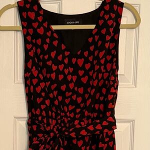 Heart Patterned Black and Red Dress
